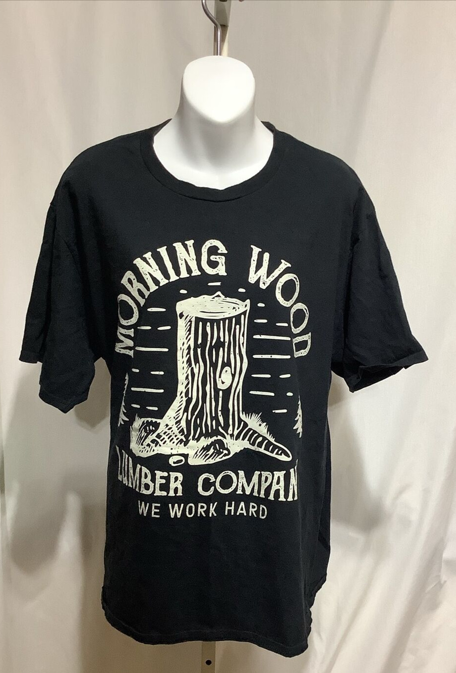 Morning Wood Lumber Company Funny Graphic T Shirt Mens XL Black Port Company